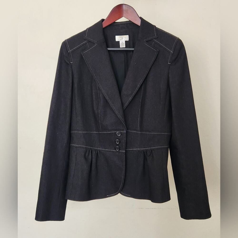 LOFT Ann Taylor Black Striped Blazer - White Contrast Stitch - Lace-Up Back - 10 - Picture 12 of 13